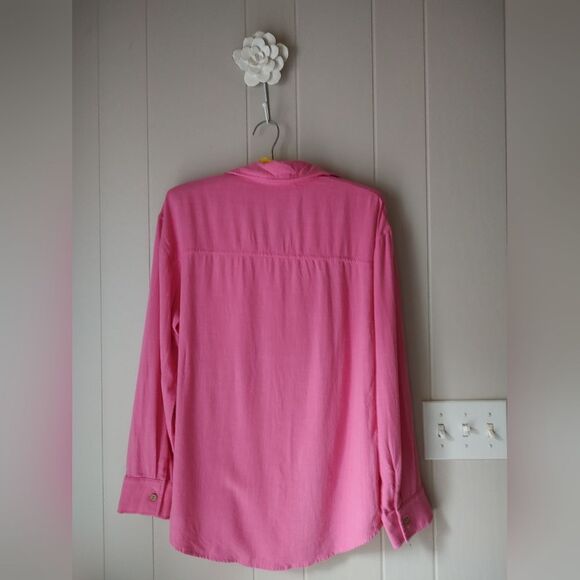 Pink Collared Button-Down Cotton Rayon Casual Blouse Small - Picture 4 of 6
